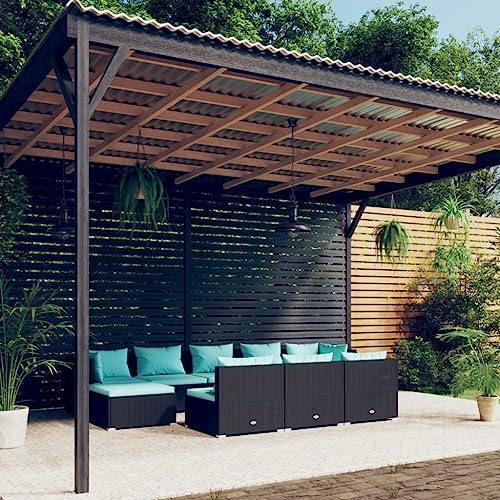 CINDERFUL Gartenmöbel Set 10-TLG. Garten-Lounge-Set mit Kissen Schwarz Poly Rattan von CINDERFUL
