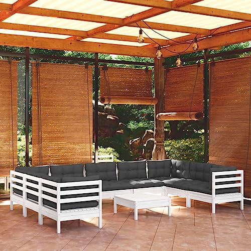 Gartenmöbel Set 10-TLG. Garten-Lounge-Set mit Kissen Weiß Kiefernholz von CINDERFUL