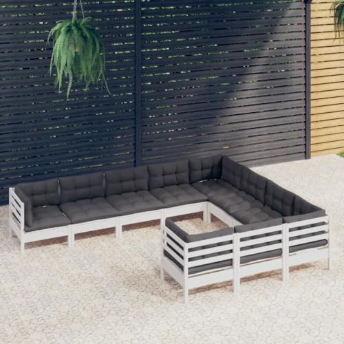 Gartenmöbel Set 10-TLG. Garten-Lounge-Set mit Kissen Weiß Kiefernholz von CINDERFUL