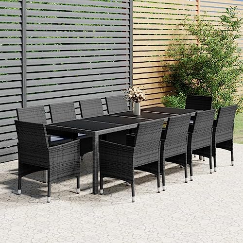 CINDERFUL Gartenmöbel Set 11-TLG. Garten-Essgruppe Poly Rattan Grau von CINDERFUL