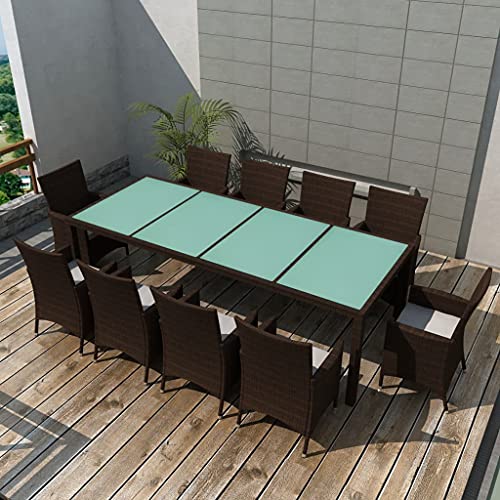 CINDERFUL Gartenmöbel Set 11-TLG. Garten-Essgruppe mit Auflagen Poly Rattan Braun von CINDERFUL