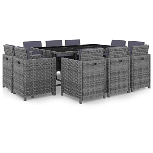 CINDERFUL Gartenmöbel Set 11-TLG. Garten-Essgruppe mit Auflagen Poly Rattan Grau von CINDERFUL