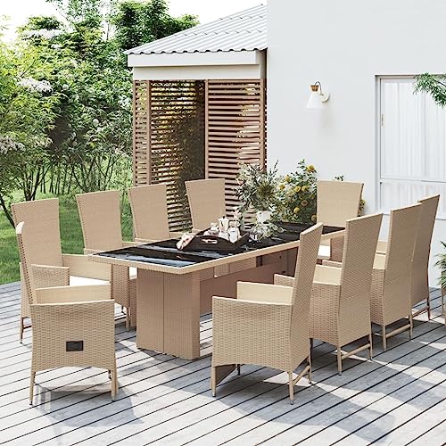CINDERFUL Gartenmöbel Set 11-TLG. Garten-Essgruppe mit Kissen Beige Poly Rattan von CINDERFUL