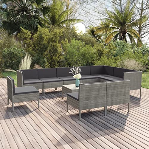CINDERFUL Gartenmöbel Set 11-TLG. Garten-Lounge-Set mit Auflagen Poly Rattan Grau von CINDERFUL