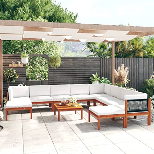 Gartenmöbel Set 11-TLG. Garten-Lounge-Set mit Kissen Cremeweiß Massivholz Akazie von CINDERFUL