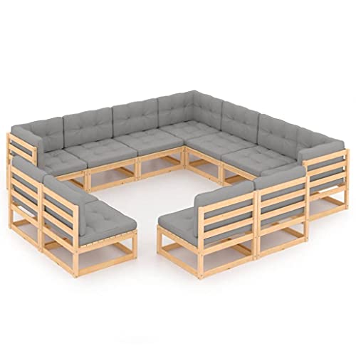 CINDERFUL Gartenmöbel Set 11-TLG. Garten-Lounge-Set mit Kissen Kiefer Massivholz von CINDERFUL