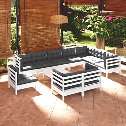 CINDERFUL Gartenmöbel Set 11-TLG. Garten-Lounge-Set mit Kissen Weiß Kiefer Massivholz von CINDERFUL