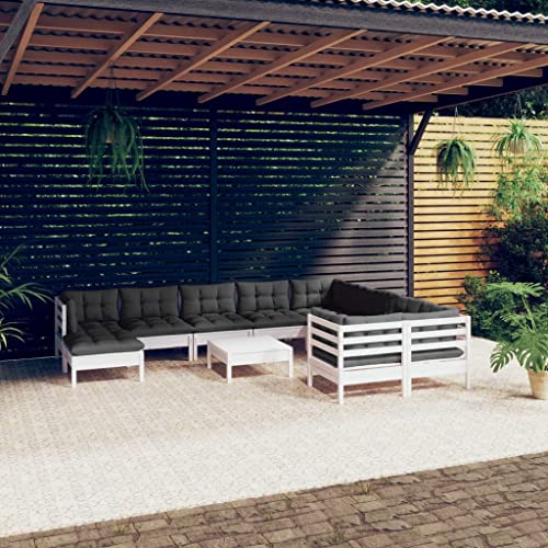 Gartenmöbel Set 11-TLG. Garten-Lounge-Set mit Kissen Weiß Kiefernholz von CINDERFUL