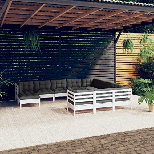 CINDERFUL Gartenmöbel Set 11-TLG. Garten-Lounge-Set mit Kissen Weiß Kiefernholz von CINDERFUL