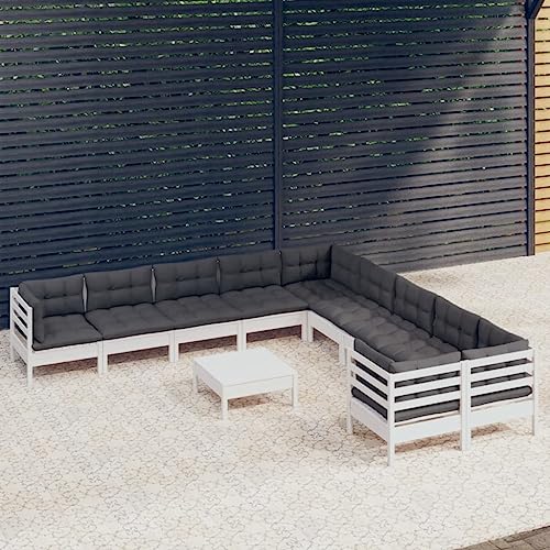 Gartenmöbel Set 11-TLG. Garten-Lounge-Set mit Kissen Weiß Kiefernholz Gartenmöbel Set 11-TLG. Garten-Lounge-Set mit Kissen Weiß Kiefernholz von CINDERFUL