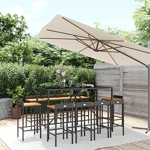 CINDERFUL Gartenmöbel Set 11-TLG. Gartenbar-Set Schwarz Poly Rattan & Massivholz Akazie von CINDERFUL