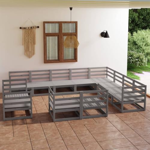 CINDERFUL Gartenmöbel Set 12-TLG. Garten-Lounge-Set Grau Kiefer Massivholz von CINDERFUL