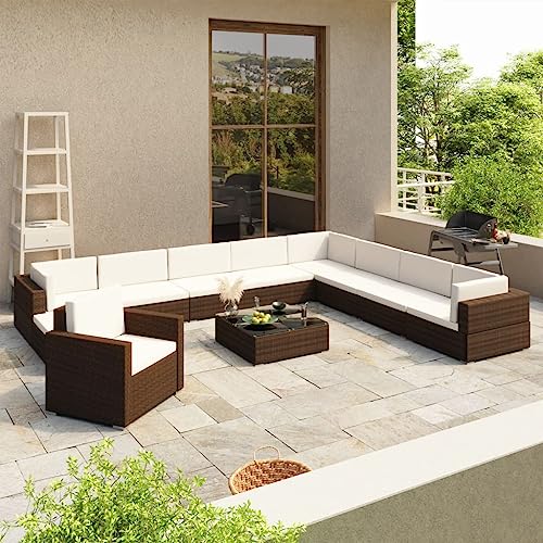 CINDERFUL Gartenmöbel Set 12-TLG. Garten-Lounge-Set mit Auflagen Poly Rattan Braun von CINDERFUL