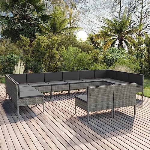 CINDERFUL Gartenmöbel Set 12-TLG. Garten-Lounge-Set mit Auflagen Poly Rattan Grau von CINDERFUL