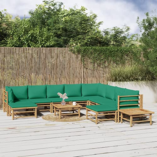 CINDERFUL Gartenmöbel Set 12-TLG. Garten-Lounge-Set mit Grünen Kissen Bambus von CINDERFUL