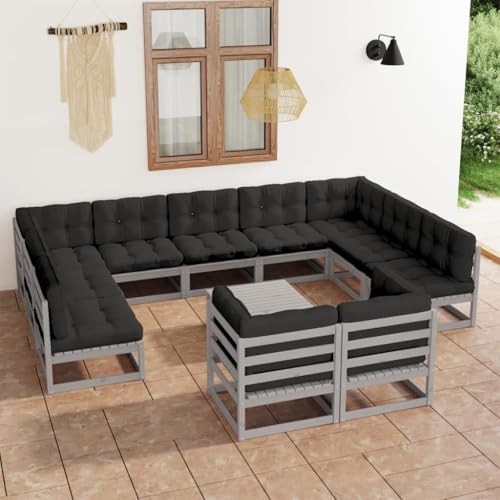 CINDERFUL Gartenmöbel Set 12-TLG. Garten-Lounge-Set mit Kissen Grau Massivholz Kiefer CINDERFUL Gartenmöbel Set 12-TLG. Garten-Lounge-Set mit Kissen Grau Massivholz Kiefer von CINDERFUL