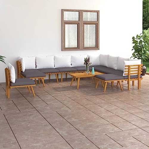 CINDERFUL Gartenmöbel Set 12-TLG. Garten-Lounge-Set mit Kissen Massivholz Akazie von CINDERFUL