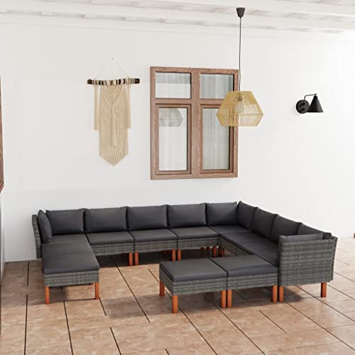 CINDERFUL Gartenmöbel Set 12-TLG. Garten-Lounge-Set mit Kissen Poly Rattan Grau von CINDERFUL