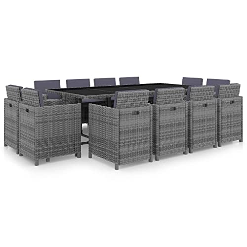 CINDERFUL Gartenmöbel Set 13-TLG. Garten-Essgruppe mit Auflagen Poly Rattan Anthrazit von CINDERFUL