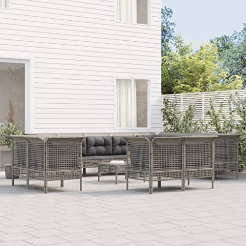 CINDERFUL Gartenmöbel Set 13-TLG. Garten-Lounge-Set mit Kissen Grau Poly Rattan von CINDERFUL