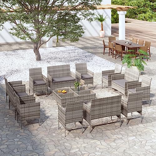 CINDERFUL Gartenmöbel Set 16-TLG. Garten-Lounge-Set mit Auflagen Poly Rattan Grau von CINDERFUL