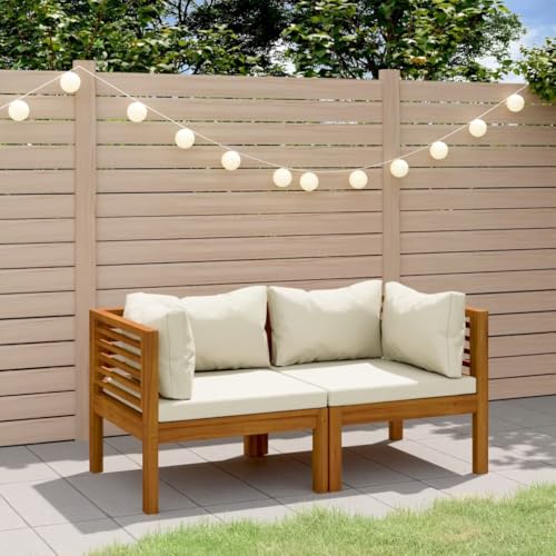 CINDERFUL Gartenmöbel Set 2-Sitzer-Gartensofa mit Creme Kissen Massivholz Akazie von CINDERFUL