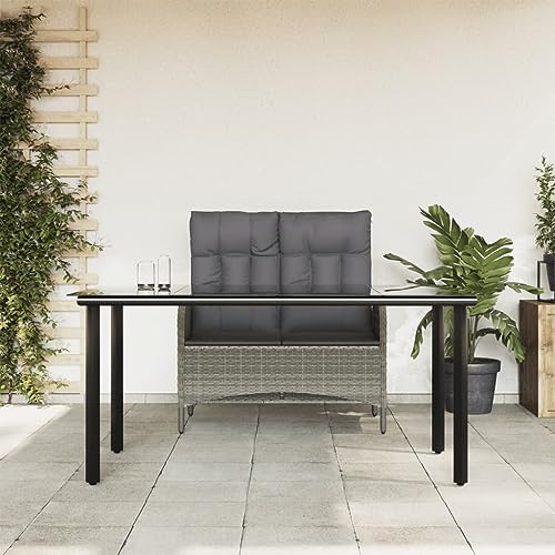 CINDERFUL Gartenmöbel Set 2-TLG. Garten-Essgruppe mit Kissen Grau Poly Rattan von CINDERFUL