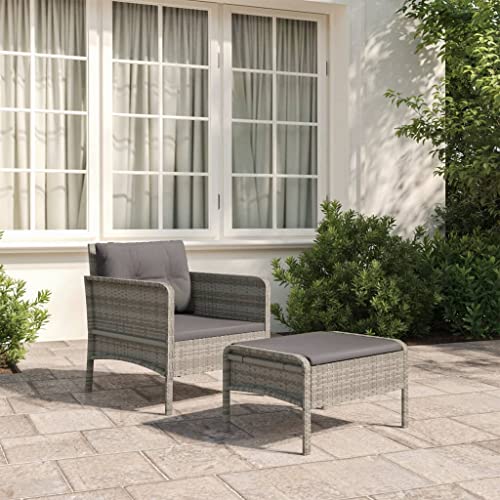CINDERFUL Gartenmöbel Set 2-TLG. Garten-Lounge-Set mit Kissen Grau Poly Rattan von CINDERFUL