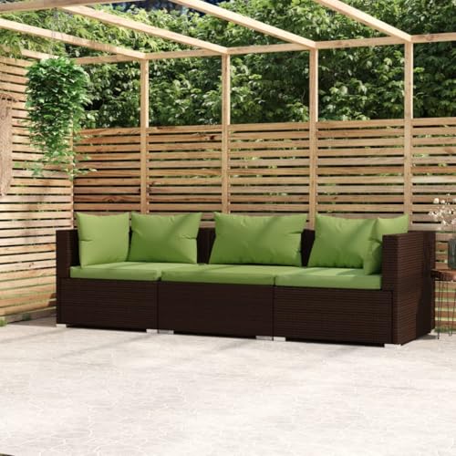 CINDERFUL Gartenmöbel Set 3-Sitzer-Sofa mit Kissen Braun Poly Rattan von CINDERFUL