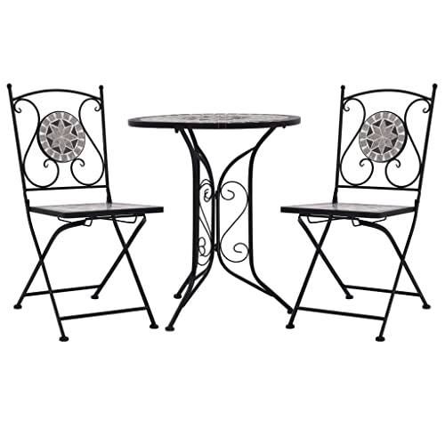 CINDERFUL Gartenmöbel Set 3-TLG. Bistro-Set Mosaik Keramik Grau von CINDERFUL