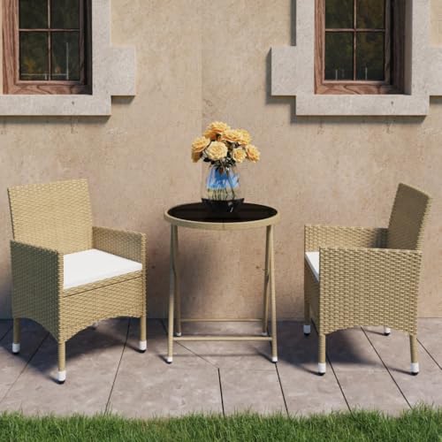CINDERFUL Gartenmöbel Set 3-TLG. Bistro-Set Poly Rattan und Hartglas Beige CINDERFUL Gartenmöbel Set 3-TLG. Bistro-Set Poly Rattan und Hartglas Beige von CINDERFUL