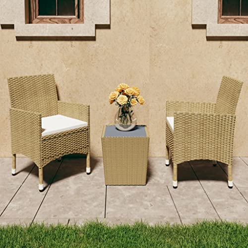 CINDERFUL Gartenmöbel Set 3-TLG. Bistro-Set Poly Rattan und Hartglas Beige CINDERFUL Gartenmöbel Set 3-TLG. Bistro-Set Poly Rattan und Hartglas Beige von CINDERFUL