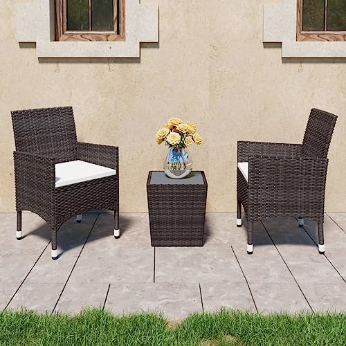 CINDERFUL Gartenmöbel Set 3-TLG. Bistro-Set Poly Rattan und Hartglas Braun von CINDERFUL