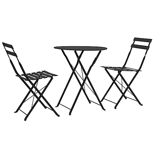 CINDERFUL Gartenmöbel Set 3-TLG. Bistro-Set Stahl Schwarz von CINDERFUL