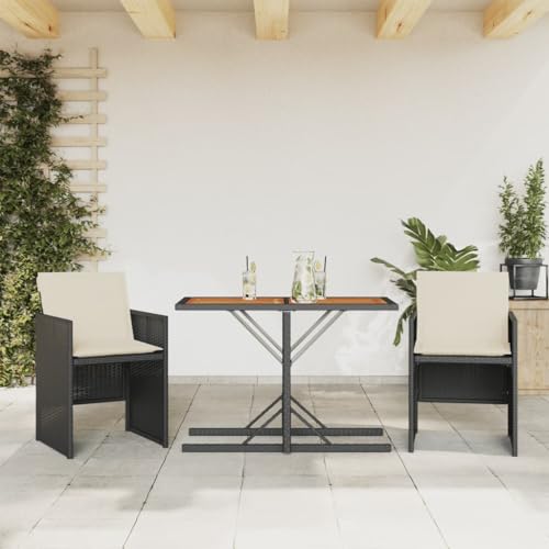 CINDERFUL Gartenmöbel Set 3-TLG. Bistro-Set mit Kissen Schwarz Poly Rattan von CINDERFUL