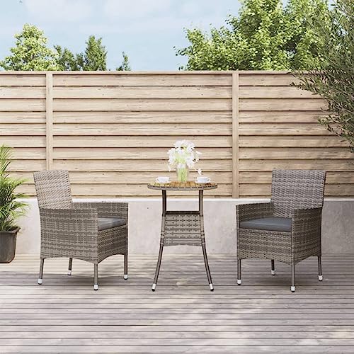 CINDERFUL Gartenmöbel Set 3-TLG. Garten-Bistro-Set mit Kissen Grau Poly Rattan von CINDERFUL