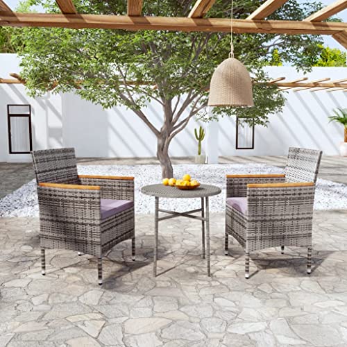 CINDERFUL Gartenmöbel Set 3-TLG. Garten-Essgruppe Poly Rattan Grau von CINDERFUL