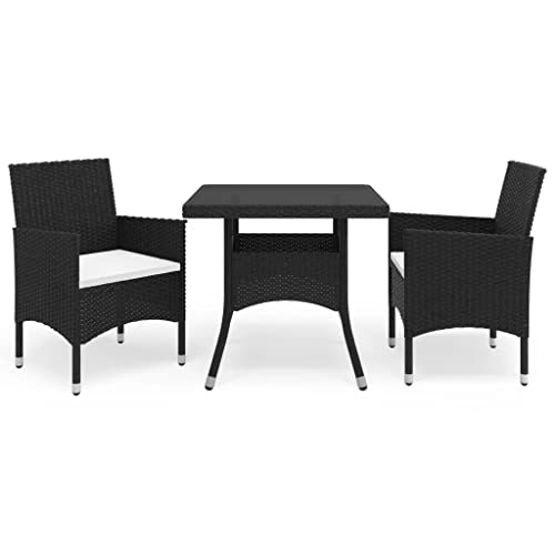 CINDERFUL Gartenmöbel Set 3-TLG. Garten-Essgruppe Schwarz Poly Rattan und Glas von CINDERFUL