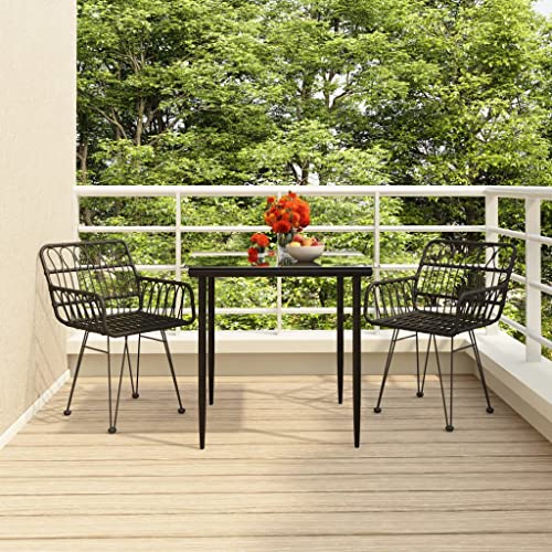 CINDERFUL Gartenmöbel Set 3-TLG. Garten-Essgruppe Schwarz Poly Rattan von CINDERFUL