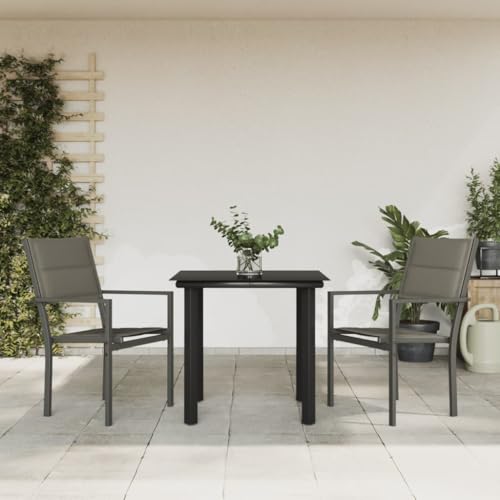 CINDERFUL Gartenmöbel Set 3-TLG. Garten-Essgruppe Schwarz Stahl und Textilene CINDERFUL Gartenmöbel Set 3-TLG. Garten-Essgruppe Schwarz Stahl und Textilene von CINDERFUL