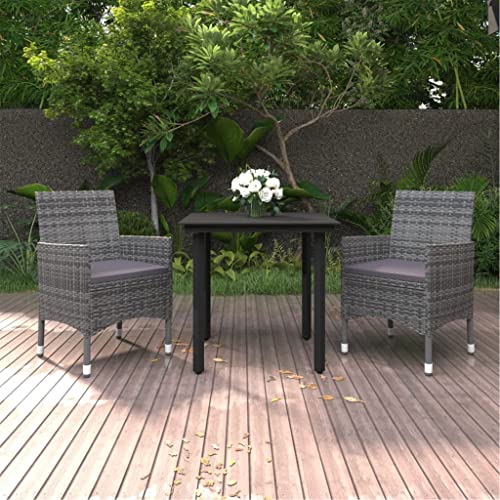 CINDERFUL Gartenmöbel Set 3-TLG. Garten-Essgruppe mit Auflagen Poly Rattan und Glas von CINDERFUL