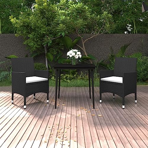 CINDERFUL Gartenmöbel Set 3-TLG. Garten-Essgruppe mit Auflagen Poly Rattan und Glas von CINDERFUL
