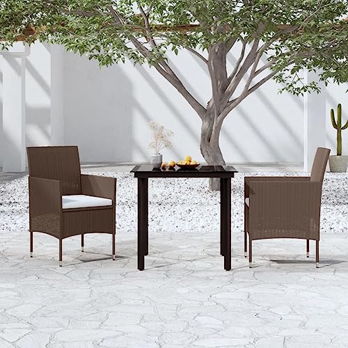 CINDERFUL Gartenmöbel Set 3-TLG. Garten-Essgruppe mit Kissen Braun und Schwarz von CINDERFUL