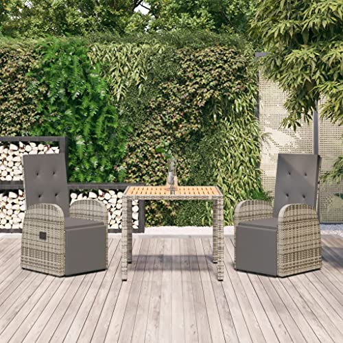 CINDERFUL Gartenmöbel Set 3-TLG. Garten-Essgruppe mit Kissen Grau Poly Rattan von CINDERFUL
