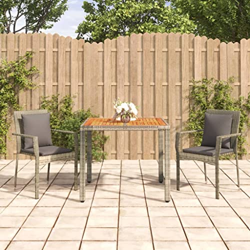 CINDERFUL Gartenmöbel Set 3-TLG. Garten-Essgruppe mit Kissen Grau Poly Rattan von CINDERFUL