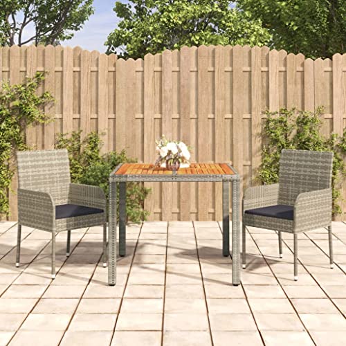 CINDERFUL Gartenmöbel Set 3-TLG. Garten-Essgruppe mit Kissen Grau Poly Rattan von CINDERFUL