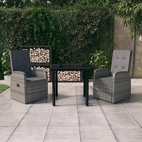 CINDERFUL Gartenmöbel Set 3-TLG. Garten-Essgruppe mit Kissen Grau von CINDERFUL