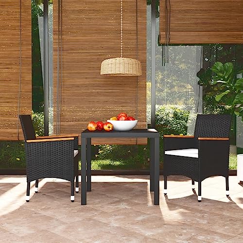 CINDERFUL Gartenmöbel Set 3-TLG. Garten-Essgruppe mit Kissen Poly Rattan Schwarz von CINDERFUL