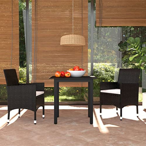 CINDERFUL Gartenmöbel Set 3-TLG. Garten-Essgruppe mit Kissen Poly Rattan Schwarz von CINDERFUL