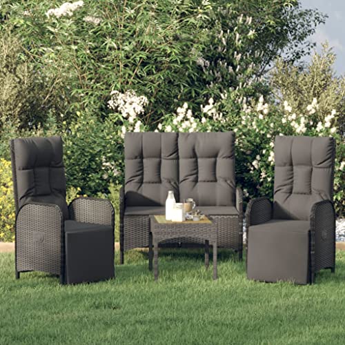 CINDERFUL Gartenmöbel Set 3-TLG. Garten-Essgruppe mit Kissen Schwarz Poly Rattan von CINDERFUL